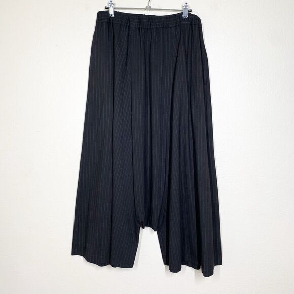 Pas de Calais Drop Crotch Pants 40 US L Dark Grey Pin Stripe Elastic Waist Japan - Picture 1 of 6
